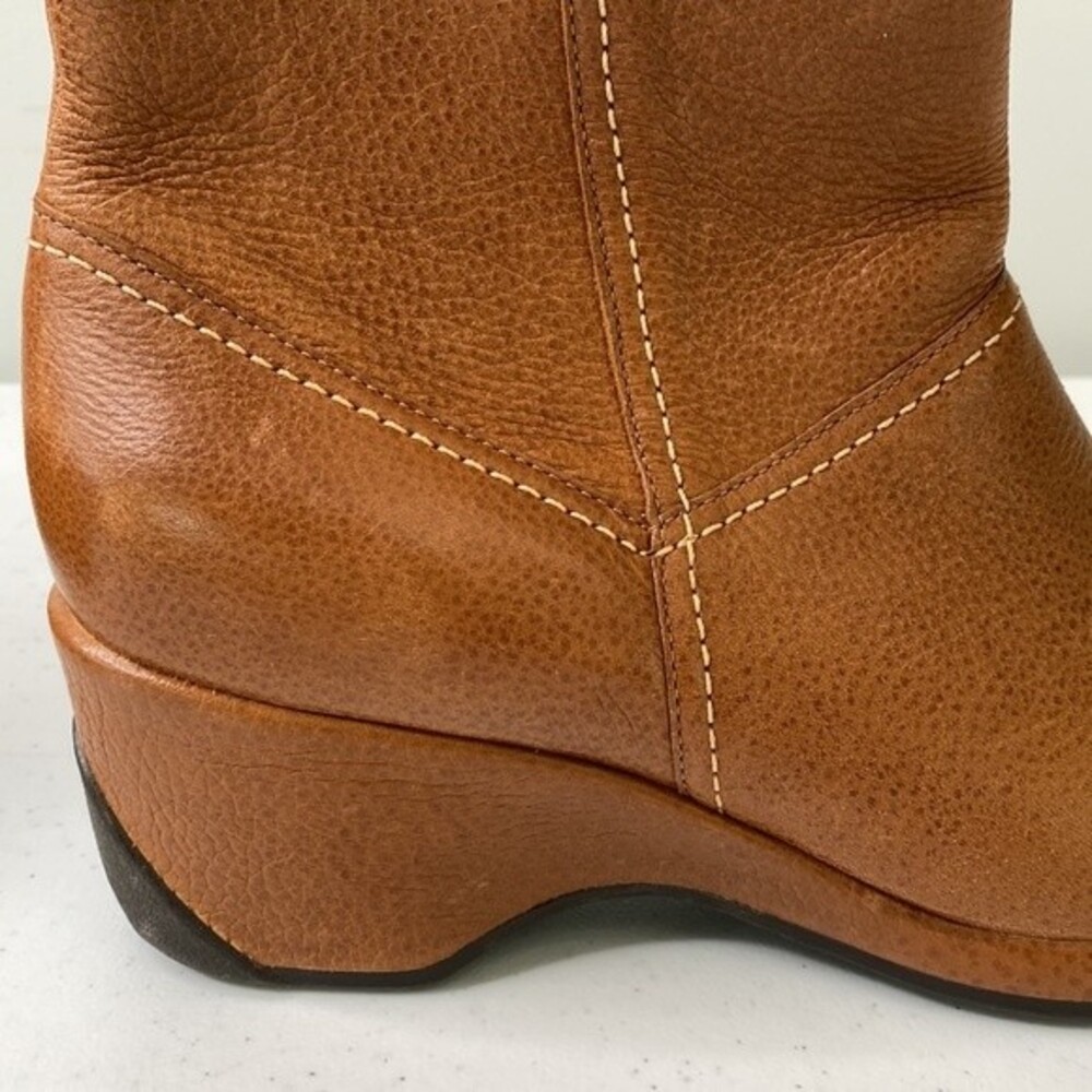 Nurture Grant Honey Brown Leather Boot Zip Ankle Bootie Wedge Heel Classy Neutra - Picture 12 of 16